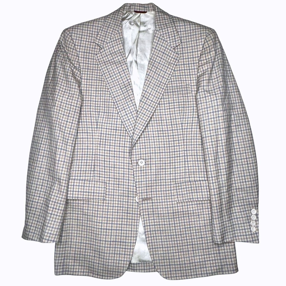 Hart Schaffner & Marx Sport Coat Mens 40 Tan Blue Plaid Jack Nicklaus Blazer